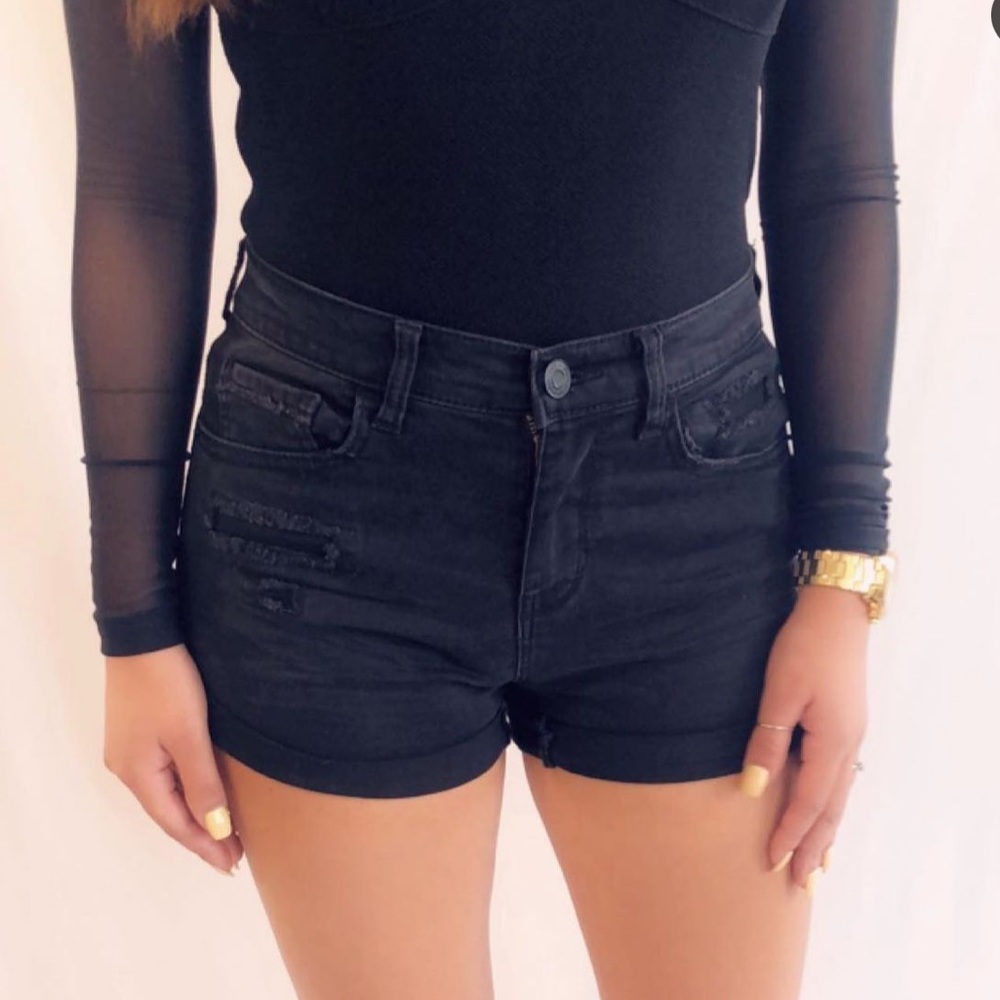 Distressed Denim shorts Black